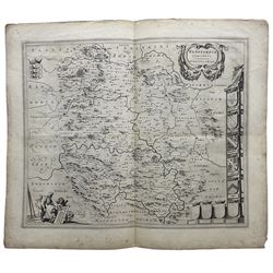 Johannes (Joan) Blaeu (Dutch 1596-1673): 'Herefordia Comitatus (Herefordshire)', 17th century engraved map, pub. Amsterdam 1646, French bookplate verso 45cm x 50cm (unframed)