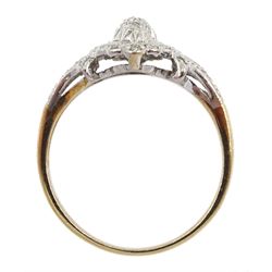 9ct gold diamond chip marquise shaped dress ring, hallmarked