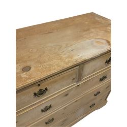 20th century pine chest of drawers, fitted with two short and three long graduated drawers, raised on bracket supports 