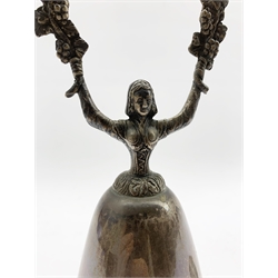Silver wager cup of typical form with a female figure with arms aloft H23cm, the original hallmarks on the skirt cancelled and now marked for London 2020 12.4oz, the cup detached and unmarked
