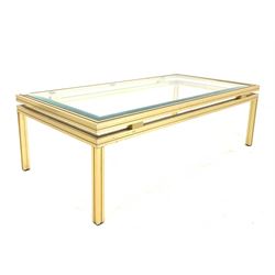 Pierre Vandel - mid century brass coffee table, with bevelled glass top W106cm, H34cm, D55cm