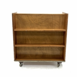 Mid 20th century teak 'A' frame bookcase, each side having three shelves, raised on castors, W92cm, H101cm, D57cm
