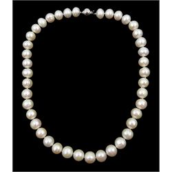Single strand white / pink cultured pearl necklace, with 9ct white gold clasp