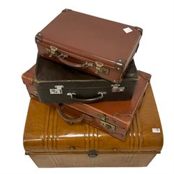 20th century scumbled tin trunk (W75cm); and three vintage suitcases 