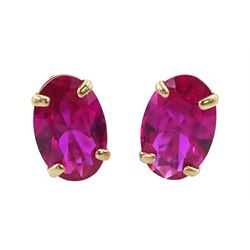 Pair of 9ct gold pink stone set earrings