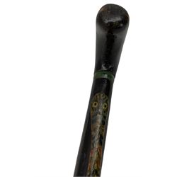 Folk Art walking stick the spiral shaft painted with a continuous band of trailing leaves L90cm