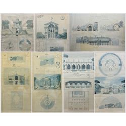 After the Architectural School of Paris (c1906): Designs for the National Museum of Natural History - Paris, set of 7 architectural prints in matching frames max 64cm x 93cm (7) 