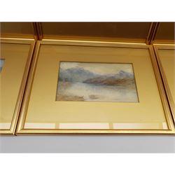 Circle of JMW Turner (British 1775-1851): Lakeside Landscapes, set six watercolours unsigned 11cm x 18cm (6)