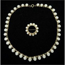 Danish silver white enamel necklace and matching brooch by Volmer Bahner 