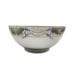 Late 19th century Samson bowl inscribed 'Nelson April 22nd San Josef' with an armorial and within an oak leaf and acorn border D23cm.
Nelson captured the Spanish ship San Josef at the battle of Cape St. Vincent 1797