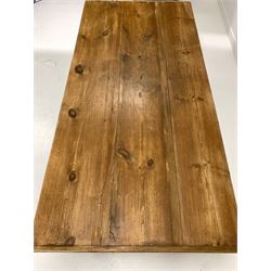 Victorian style pine farmhouse dining table, rectangular top raised on turned supports 90cm x 189cm, H73cm