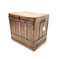 Chinese cane work and bamboo chest with hinged lid and carry handle to each end W65cm