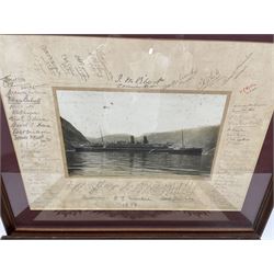 Photograph S.S. Mantua 1913 with signatures of the crew etc, 37cm x 50cm, another of the French submarine Jean-Roulier, formerly a German U Boat and a late 19th century German military  collage 