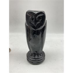 Painted cast iron doorstop in the form of an Owl H21cm copper ale muller and brass stone weight (3)