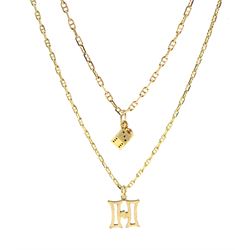 Gold dice and heart pendant necklace and a gold 'H' pendant necklace, all 9ct stamped or hallmarked, approx 6.75gm