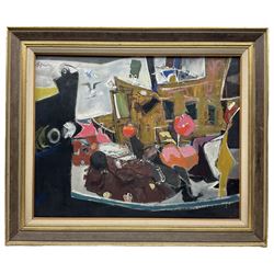 Geoffrey (Geoff) Squire (British 1923-2012): 'Fishing Boats Anstruther' Scotland, oil on canvas signed, titled verso 60cm x 75cm