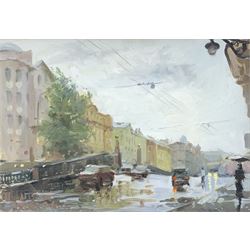 Ekaterina Morgun (Russian 1982-): Street after Rain, oil on board signed and dated 2004 verso 24cm x 34cm