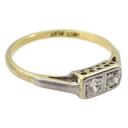 Art Deco gold two stone old cut diamond ring, stamped 18ct Plat