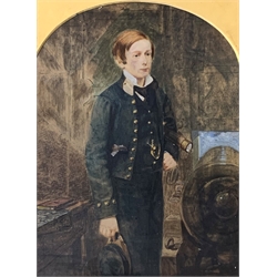 Overpainted photograph of a 19th century Midshipman with arched mount in gilt frame, 30cm x 23cm