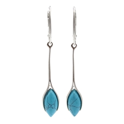Pair of silver marquise turquoise pendant earrings, stamped 925