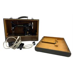 Vintage cased Singer 99k sewing machine, model no. EJ16225 with faux crocodile carry case converted to electricity H33cm