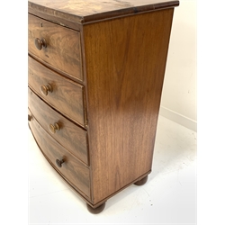 Victorian mahogany bow front chest, two short and three long drawers, W106cm, H111cm, D53cm