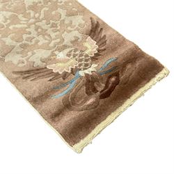 Chinese woollen mat, decorated with birds of paradise with central foliate design 