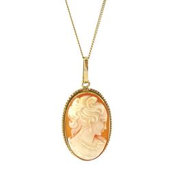 18ct gold shell cameo pendant necklace, both stamped