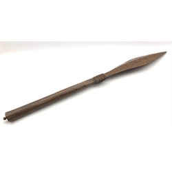  Tongan paddle shape war club with carved decoration and ribbed shaft L99cm  