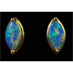 Pair of 14ct gold marquise shaped opal stud earrings