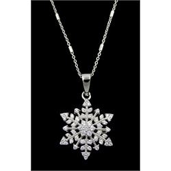 Silver cubic zirconia snowflake pendant necklace, stamped 925 