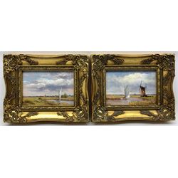 James J Allen (British Contemporary): 'Sailing on the River Thurne' and 'River Bure Norfolk', pair oils on panel signed, titled verso 12cm x 17cm (2)