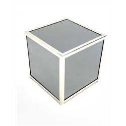 Jay Spectre for Century Furniture - Mid century tinted glass and chrome framed cube lamp table, circa 1970's