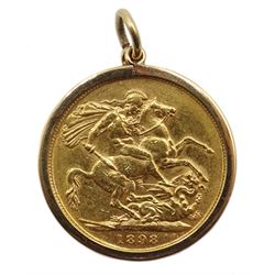 Queen Victoria 1898 gold full sovereign Sydney mint mark, loose mounted in gold pendant hallmarked 9ct