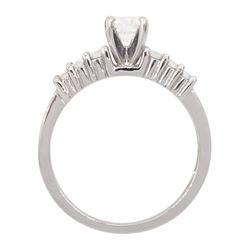 18ct white gold single stone round brilliant cut diamond ring, with diamond set shoulders, stamped 750, principal diamond approx 0.50 carat