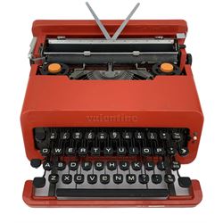 1960s red plastic Olivetti Valentine portable typewriter, designed by Ettore Sottsass & Perry King, in original case