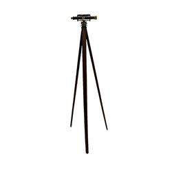 J & W E Archbutt, brass mounted theodolite, numbered 1413, housed in original mahogany case, together with mahogany and brass folding tripod floor stand (2)