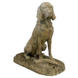 Two composite stone life-size hound garden figures
