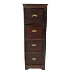 Mahogany four drawer filing cabinet with Wellington style lock, raised on a plinth base 