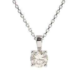18ct white gold diamond solitaire pendant necklace, stamped 750, diamond approx 1.00 carat