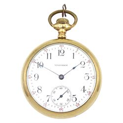 American gold-plated pocket watch by Waltham, No. 16760034, the screw back case monogrammed