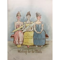 Martin Anderson (Cynicus) (British 1854-1932): 'Rebecca at the Well' 'Ruth' 'Waiting for the Mail' etc., set six original watercolour cartoon sketches for postcards four signed 21cm x 15cm (6)