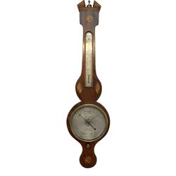 Early 19th century - Mahogany Sheraton barometer with a broken pediment, silvered register inscribed  G Dangelo Basingstoke, with a spirit thermometer and recording hand button.  Syphon tube intact and mercury present.