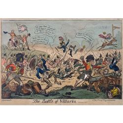 George Cruikshank (British 1792-1870): 'The Battle of Victoria' hand-coloured etching pub. T Tegg 1813; James Gillray (British 1756-1815): 'A French Hail Storm or Napoleon Loosing Sight of the Brest Fleet' hand-coloured etching pub. H Humphrey 1793; Charles Williams (British fl. 1796-1830): 'Nap's Heroes or a Specimen of French Mercy and Moderation', hand-coloured etching pub. T Tegg 1813 max 33cm x 38cm
Provenance: all purchased by the vendor from Storey's, Cecil Court, London