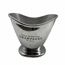 20th century polished metal Champagne bucket inscribed 'Cuvee de Prestige Champagne du Louvois' H24.5cm 