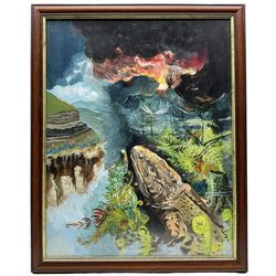 Sheila Gertrude Mackie (Northern British 1928-2010): Alligator in Volcanic Landscape, oil on board signed with initials 48cm x 38cm
Notes: this picture is the original of the illustration used in 'The Great Seasons’ by David Bellamy