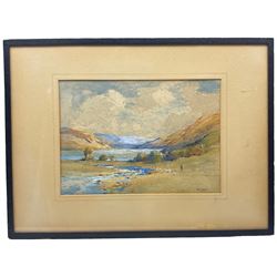 Frank Dean (British 1865-1947): Lake Landscape with Shepherd, watercolour signed 25cm x 35cm