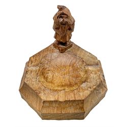 'Gnomeman' oak ashtray, octagonal form with carved gnome figure, by Thomas Whittaker of Littlebeck, Whitby, W13cm, H12cm, D13cm