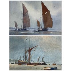 Sidney Cardew (British 1931-):Thames Sailing Barges, pair watercolours signed and dated 1988, artists label verso 13cm x 18cm (2)
Notes: Cardew was a member of the Wapping Group