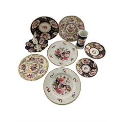 Group of 19th century English porcelain, mostly attributed to Coalport, to include a pair of floral painted tea plates pattern no. 830, another pair of plates with relief moulded and floral painted decoration, spill vase, a small basket, two saucers and a circular stand 